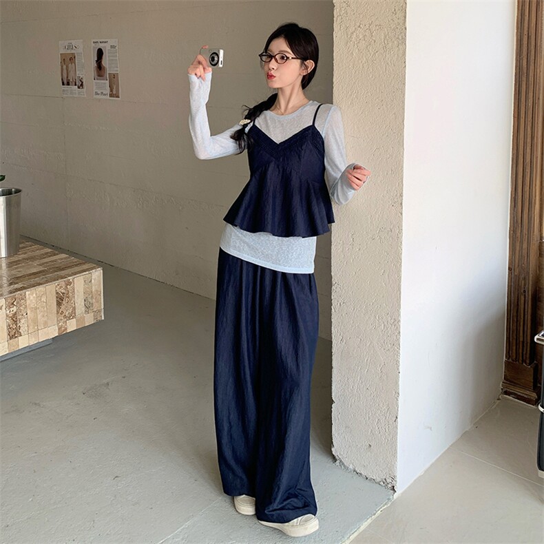 现货3件套气质t恤吊带阔腿裤超火三件套2C275-5518-P165-K268,女装套装/套裙,2C275