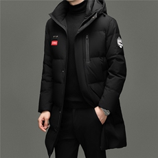 2025新款冬季男士连帽长款90%白鸭绒羽绒服大衣加厚200克羽绒外套，男装羽绒服，钱塘723