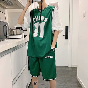 假两件运动套装宽松嘻哈街头外穿bf风篮球服11号球衣休闲tz33-p36图片