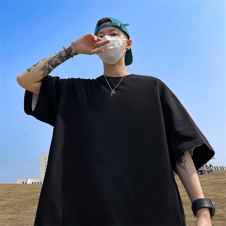 宽松落肩纯棉光版纯色短袖T恤，男装T恤，电商A486