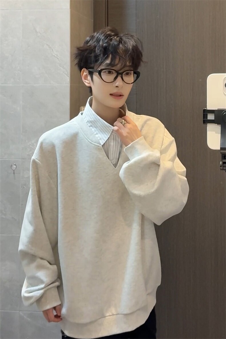春季高品质新款卫衣夹两件休闲百搭叠穿衣男女C64136-TP4079,男装卫衣,电商A102
