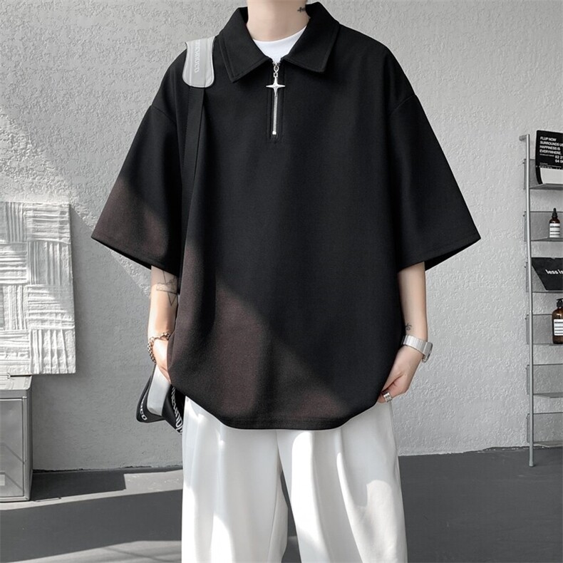 8XL-M半拉链短袖t恤特大码美式高街polo体恤衫翻领半袖DX1215/P35,男装T恤,电商B238