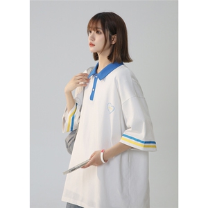 2025夏季新款 拼接条纹蓝白色短袖polo杉T恤T1027/P45控59-100棉图片