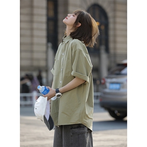 情侣衬衫女设计感小众ins宽松短袖上衣休闲美式衬衣外套CS09-p45图片