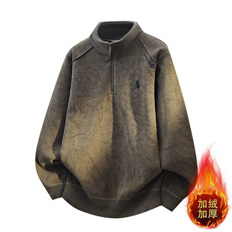 W25269-P55半高拉链领针织卫衣男士加绒加厚立领打底衫,男装T恤,电商D310B