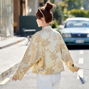 新中式G风印花2025早春新款盘扣复古名族唐装气质减龄短款上衣图片