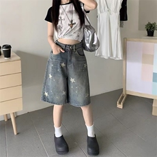 300斤大码胖mm星星牛仔短裤女夏季新款梨形身材显瘦阔腿五分裤子，男装牛仔裤，星座1210-1