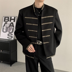 春装大码立领外套男高级感宫廷风男街头潮流痞帅小众垫肩夹克潮，男装夹克，星座909