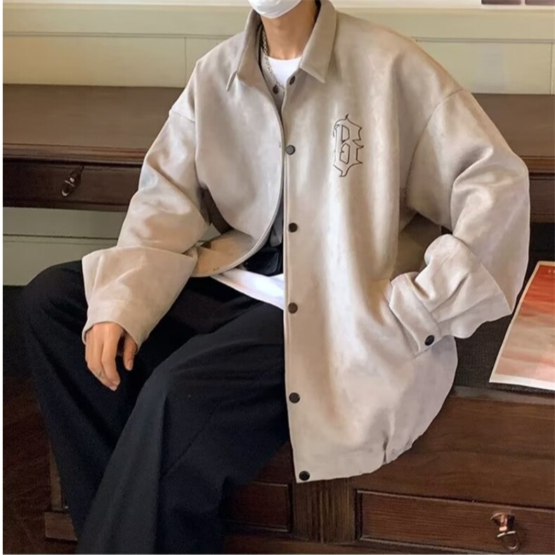 麂皮绒夹克男春秋季设计感小众刺绣美式复古潮牌情侣装外套图片