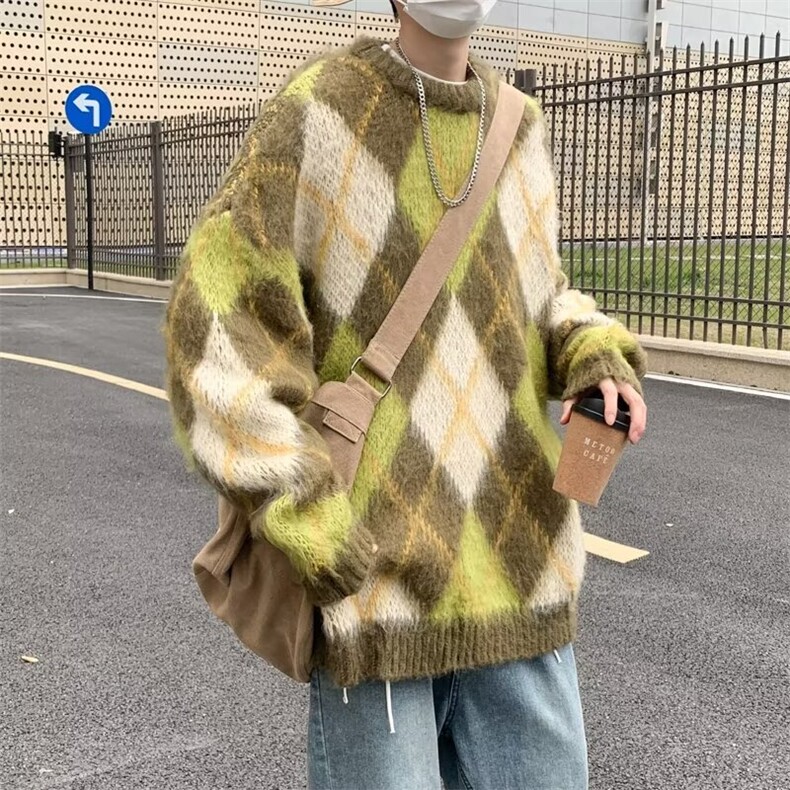 鹿毛绒毛衣男23休闲宽松新款时尚提花保暖针织衫上衣P50,男装针织衫/毛衣,四季星座218-1