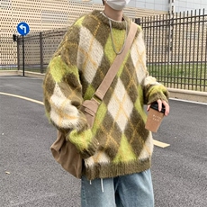 鹿毛绒毛衣男23休闲宽松新款时尚提花保暖针织衫上衣P50，男装针织衫/毛衣，四季星座218-1