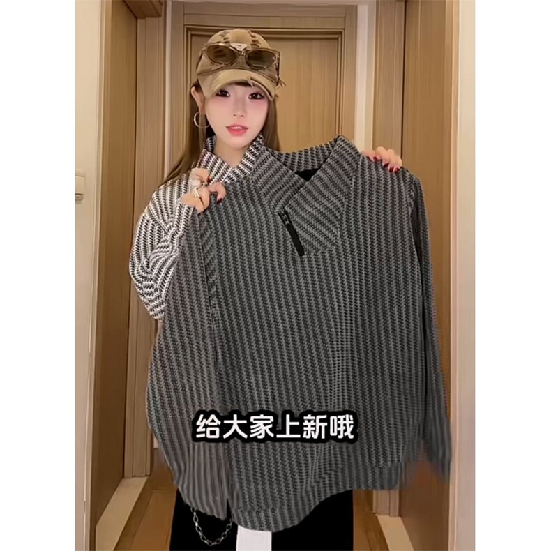 高品质春装新款老钱风美式高街鱼骨纹斜拉链解构高领卫衣长袖t恤,男装T恤,电商A443