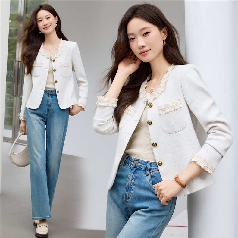 现货2025秋季新款小香风气质简约长袖短款小外套女,女装短外套,时尚风爆