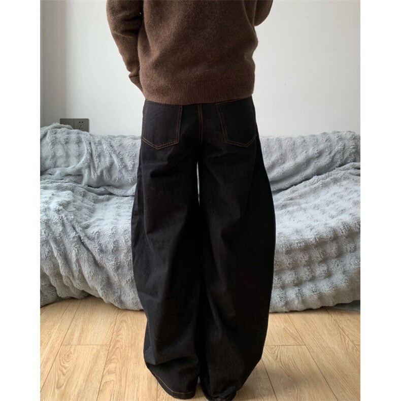 小众高级感反穿口袋弯刀牛仔裤ins潮阔腿慵懒情侣拖地裤子B005,男装牛仔裤,星座601-2