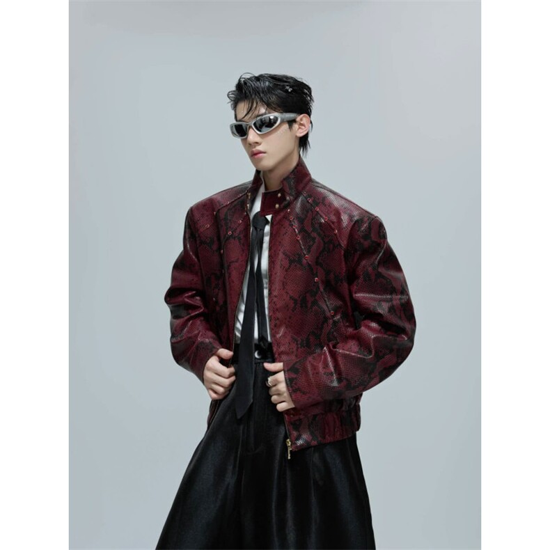 美潮蟒蛇纹皮衣夹克外套W1985/特P110,男装夹克,电商B350