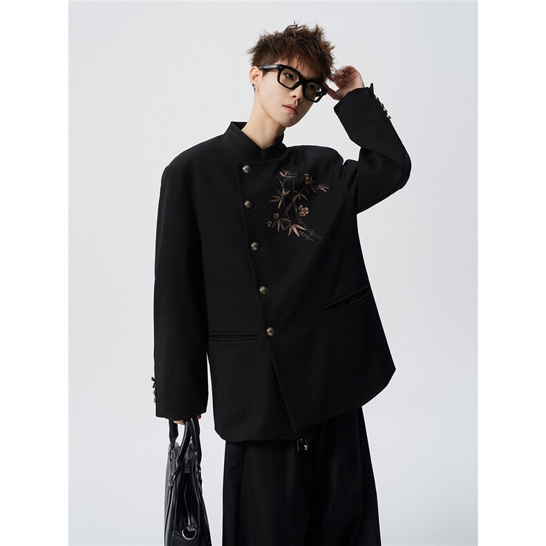 风竹子刺绣M-5XL大码95%涤纶5%氨纶中式西服XF78309特P70控128，男装西服，星座227-7