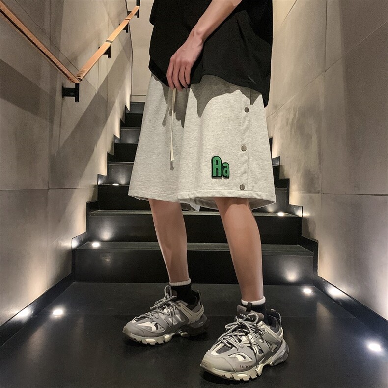 2023夏季排扣短裤潮牌宽松休闲裤运动裤313A-1-KK285-P45控价58,男装休闲裤,星座808A-1
