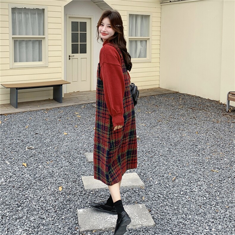 新款26早春韩系格子毛呢毛衫背心裙套装6207-P175-K258,女装套装/套裙,2C057