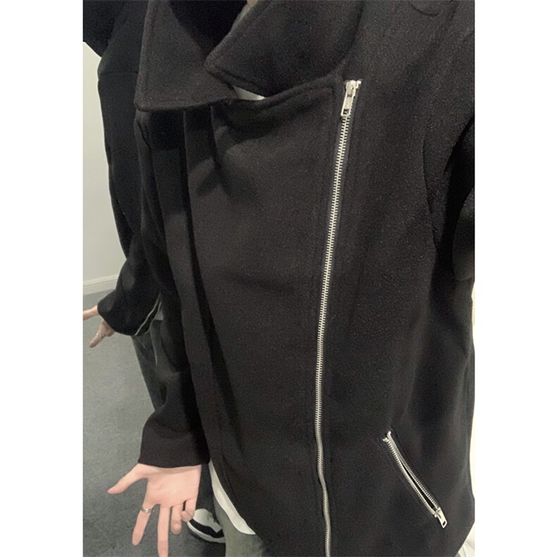 网图黑色毛呢短款夹克斜拉链解构设计感翻领外套DY193-P90,男装夹克,星座1213