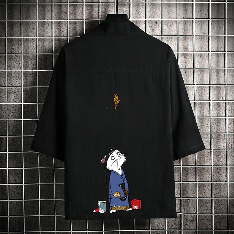 HF59014-P40风汉服男开衫外套七分袖道袍 网格挂拍图片