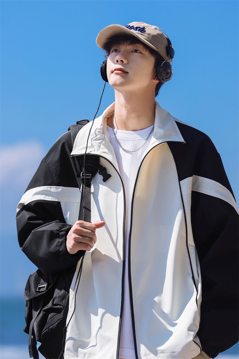 C5390-TP55控价78春季新款男拼色户外立领防水宽松冲锋衣夹克,男装夹克,电商A102-1