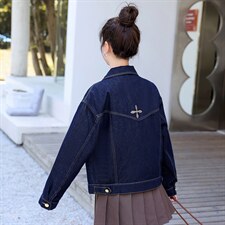 清仓捡漏~牛仔外套女秋季新款经典款翻领设计时尚百搭上衣小个子，女装牛仔外套，意芙