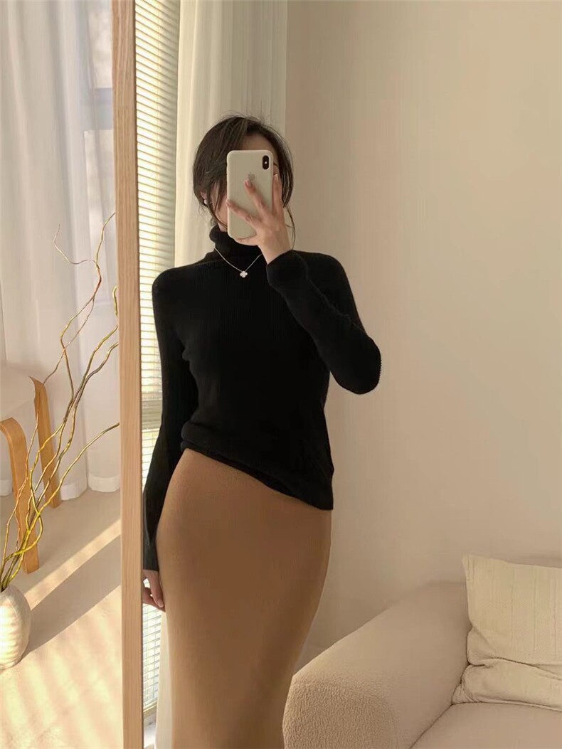 秋季新款舒适显瘦时尚百搭元宝打底堆堆领打底衫,女装羊毛衫,恒恩羊绒