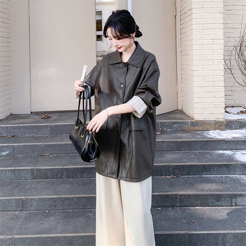 超火好看独特漂亮皮衣外套女春秋2025酷飒高级感宽松bf慵懒风夹克,女装皮衣,2C198