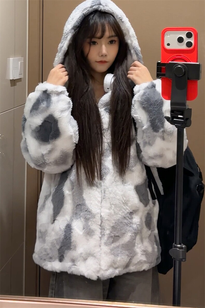 秋冬男士兔毛扎染棉衣外套冬季潮牌宽松连帽加厚保暖棉服特批108,男装棉衣,电商B319