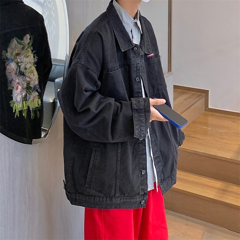 男装牛仔外套2026秋季油画花朵印花男生翻领夹克XZ514-2-N93-P88,男装工装外套,星座514-2(原B239)