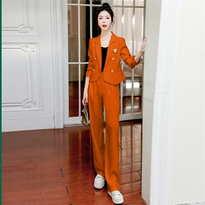 职业小西装套装女高级感2022秋装新款气质名媛女神范阔腿裤两件套图片