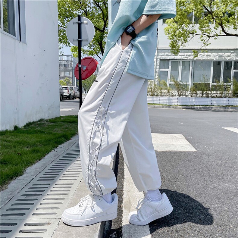 侧边抽绳裤男潮牌ins宽松直筒裤韩版潮流休闲长裤束脚GK8228-p35，男装休闲裤，星座1008-1