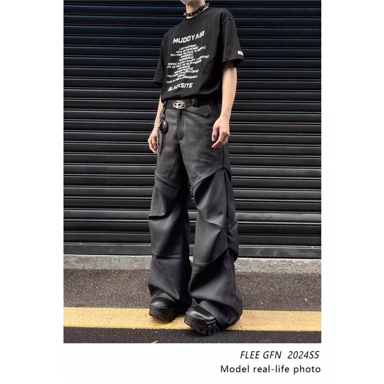 潮美式微喇西裤直筒冲锋裤男女复古宽松高级感百搭长裤MKX79P40,男装西裤,星座1013-5