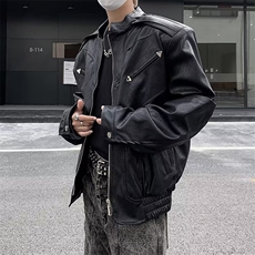 皮夹克外套男秋冬美式复古高街重磅PU皮衣短款痞帅机车服，男装夹克，星座506A