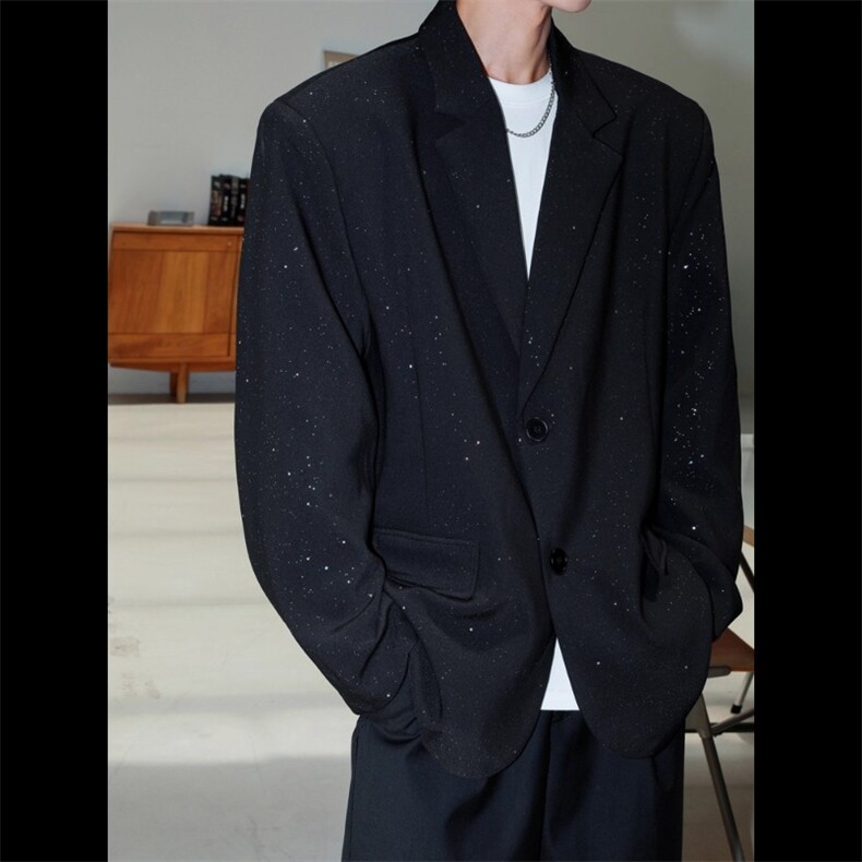 男模穿搭满天星黑色休闲西装外套西服XF709特P58,男装西服,星座908-1