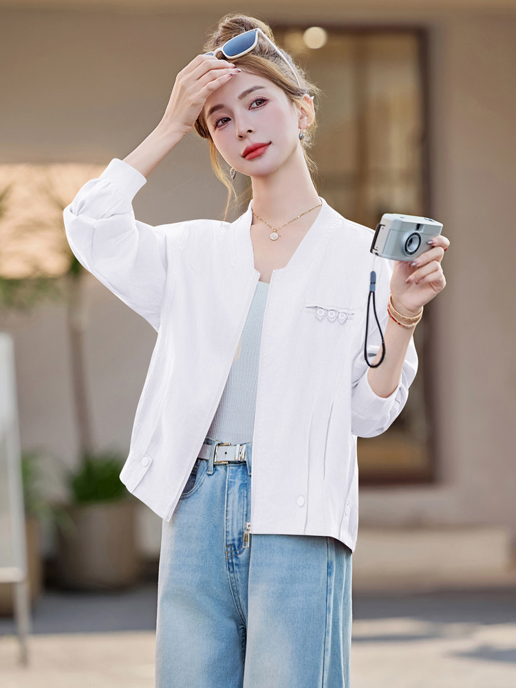 条纹拼接假两件衬衫薄外套女2025春夏新款宽松休闲百搭防晒衣上衣,女装衬衫,余墨