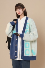 M8170/P75冬季复古文艺针织开衫新款V领拼色慵懒?男女潮牌毛衣，男装针织衫/毛衣，电商A141
