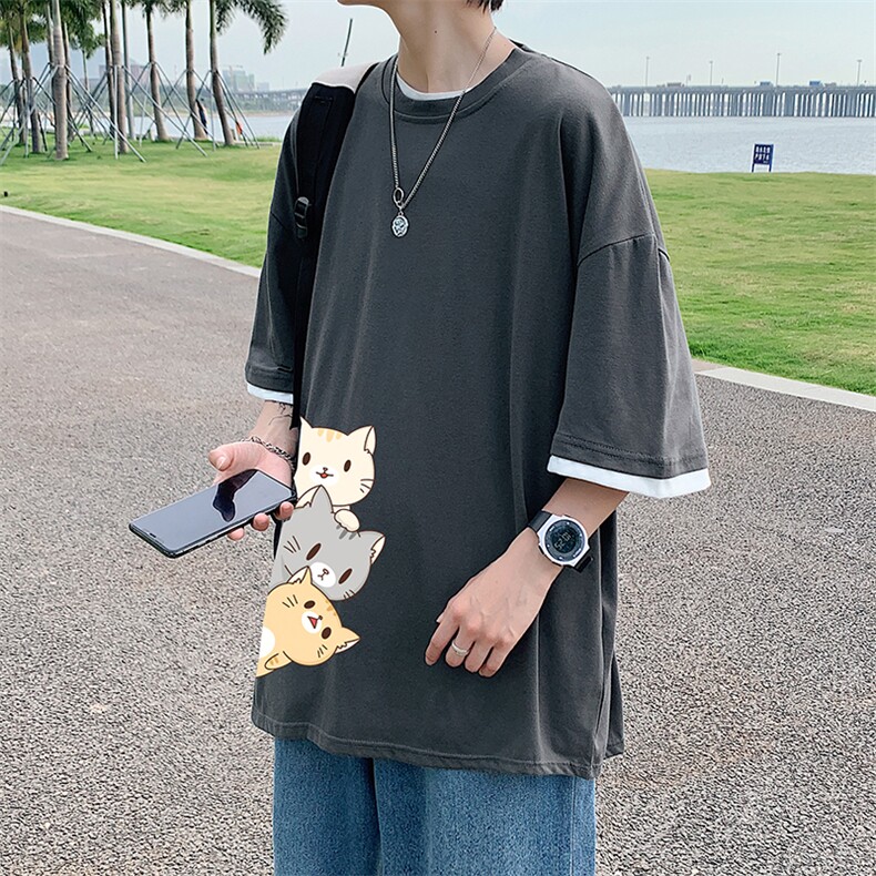 JT55164-P25假两件短袖t恤男大码胖子半袖体恤半截袖港风,男装T恤,电商A040