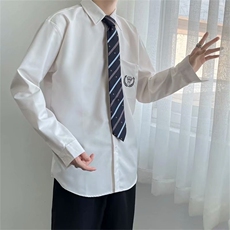 送领带~刺绣长袖衬衫男女制服情侣学院风白衬衣学生班服CS180，男装衬衫，星座601-1