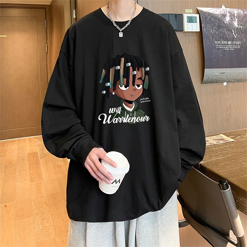 直播品质秋冬重磅潮牌嘻哈美式印花纯棉长袖T恤打底衫CT386特P28,男装T恤,电商A486