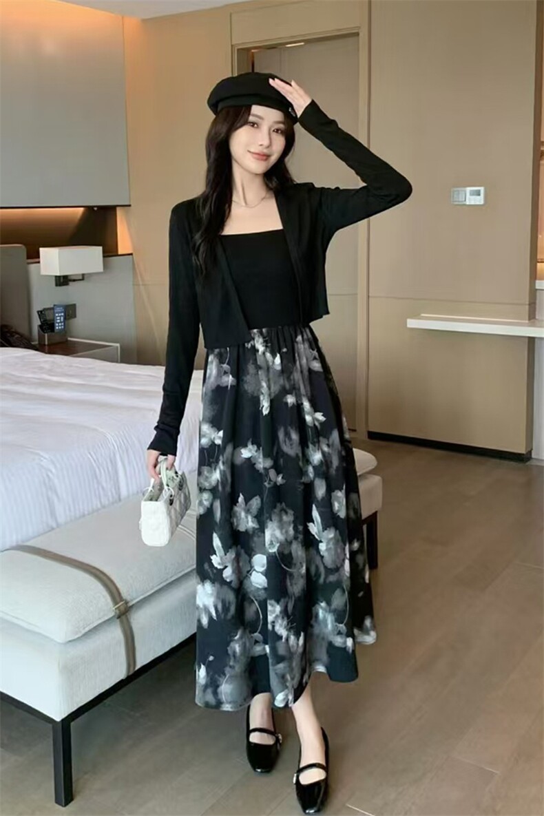 精品现货2024秋装女新款时尚气质优雅针织披肩修身吊带连衣裙套装,女装套装/套裙,煊芮熙