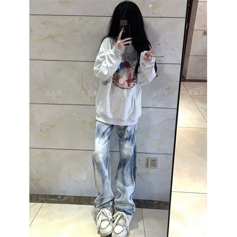 美式扎染牛仔裤设计感高街直筒宽松显瘦阔腿坠感长裤子,男装牛仔裤,星座506A
