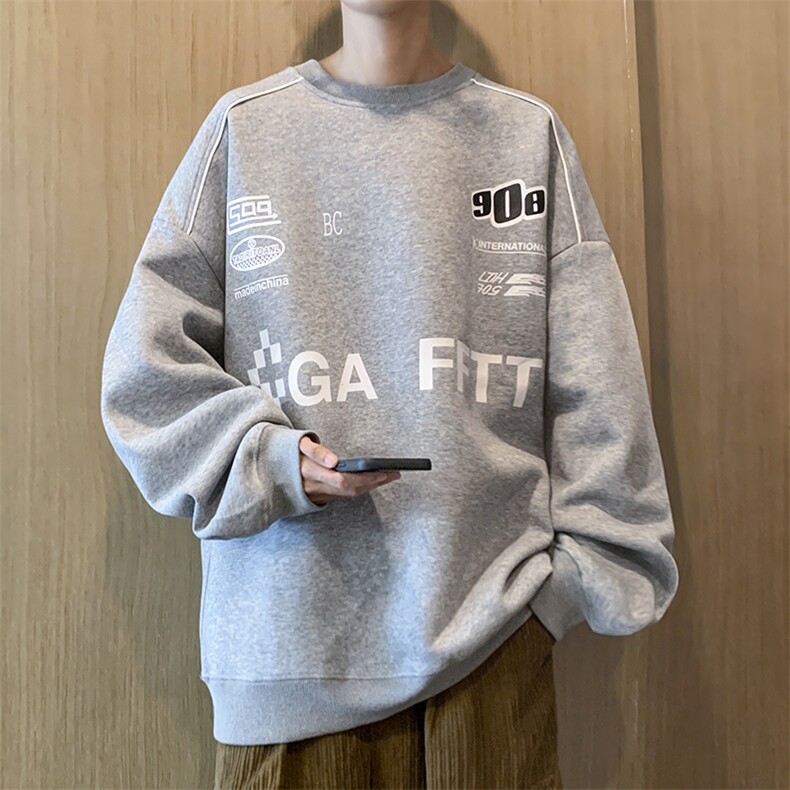 420克重磅华棉 圆领机车印花卫衣 W2315-P50图片