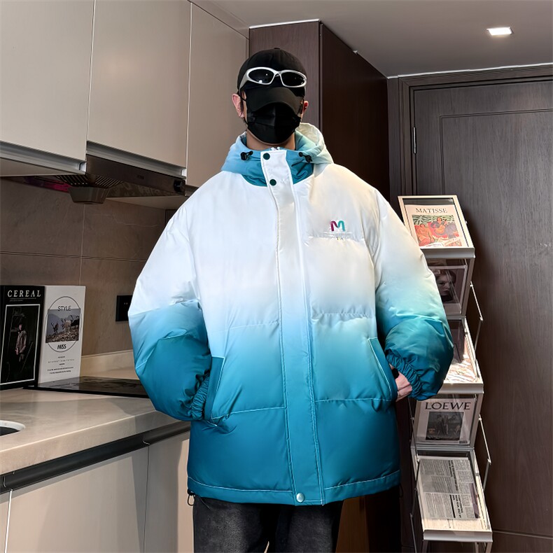XZ230-1MY52冬款港风宽松简约水墨扎染刺绣休闲连帽棉服P128控158,男装棉衣,星座230-1