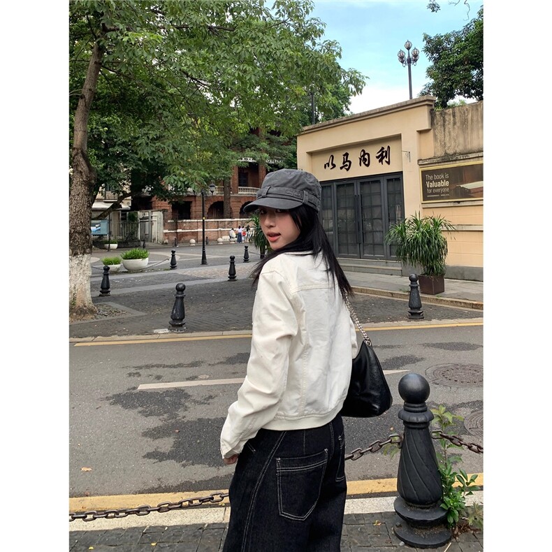 美式复古铆钉短款夹克高级质感翻领外套女辣妹休闲百搭上衣,男装夹克,四季星座505
