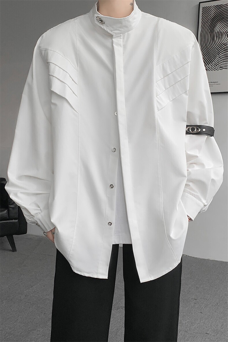 8XL-M高街风小众压褶设计高级感垫肩立领衬衫男宽松衬衣CS521P68,男装衬衫,电商D206-1