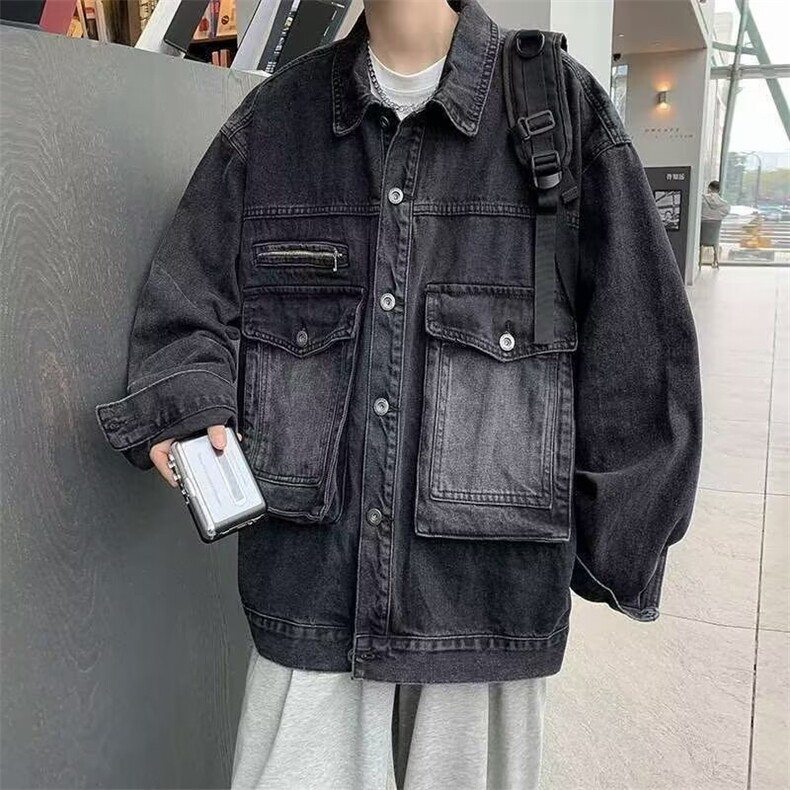 美式复古黑色牛仔夹克男女秋季新款潮牌痞帅宽松百搭工装休闲外套，男装夹克，星座516A