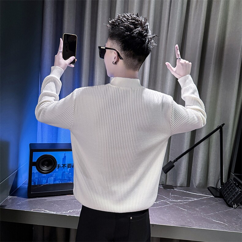 男士半高领毛衣坑条螺纹韩版百搭显瘦打底衫A368-W6005-P68,男装T恤,电商A368