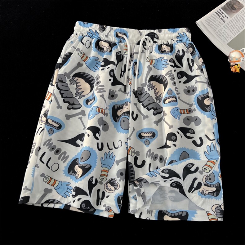 新款上市夏季短裤小妖怪潮流印花时尚宽松休闲裤子K22366-P30,男装牛仔裤,电商A128