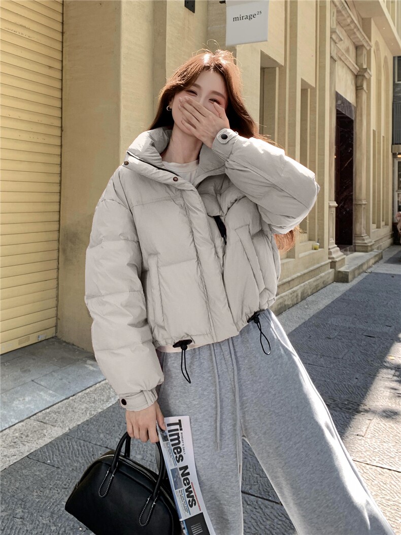 现货新款羽绒服女短款韩版立领简约加厚小个子高级感面包服外套潮,女装羽绒服,网红馆